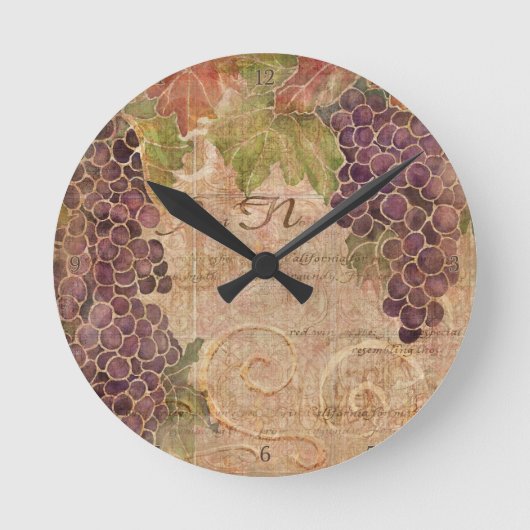 Horloge Ronde Aquarelle du vignoble de raisin vieilli Décor mais (Recto)