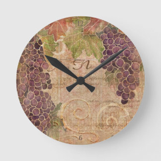 Horloge Ronde Aquarelle du vignoble de raisin vieilli Décor mais