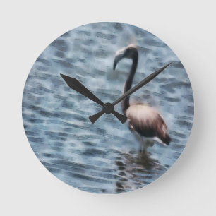 Horloge Ronde Aquarelle flambant Flamant rose