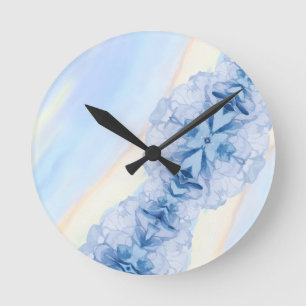 Horloge Ronde Aquarelle florale bleue élégante