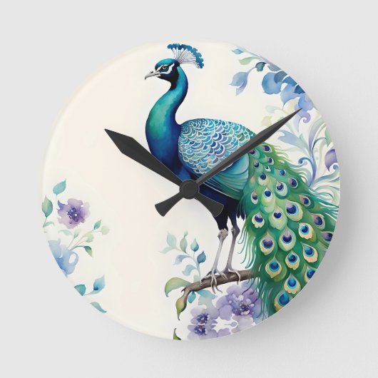 Horloge Ronde Aquarelle florale Peacock (Recto)