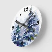 Horloge Ronde Aquarelle forêt d'hiver sapin moderne (Angle)