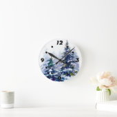 Horloge Ronde Aquarelle forêt d'hiver sapin moderne (Maison)