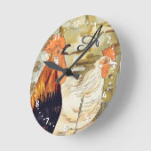 Horloge Ronde Aquarelle French Country Coloré Rooster (Angle)