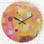 Horloge Ronde Aquarelle jaune Abstraite moderne<br><div class="desc">Une aquarelle moderne contemporaine abstraite aux couleurs chaudes. ocre jaune,  rose,  orange et crème. Art original de Nic Squirrell.</div>