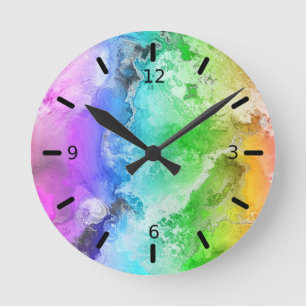 Horloge Ronde Aquarelle - Lavage arc-en-ciel Abstrait