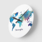 Horloge Ronde Aquarelle moderne Carte du monde bleu vert (Angle)