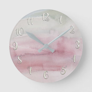 Horloge Ronde Aquarelle moderne rose gris glamour personnalisé