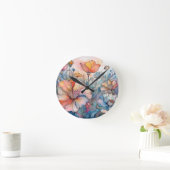 Horloge Ronde Aquarelle Motif de fleurs (Maison)