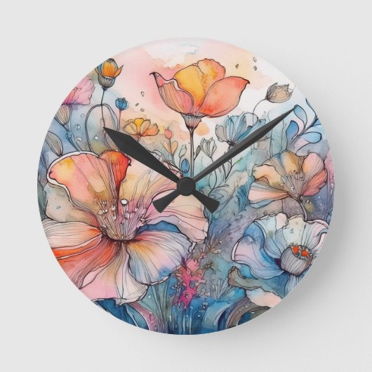 Horloge Ronde Aquarelle Motif de fleurs (Recto)