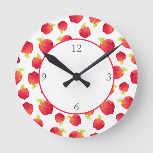 Horloge Ronde Aquarelle Motif de pomme rouge (Recto)
