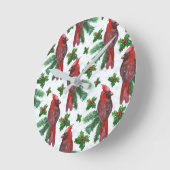 Horloge Ronde aquarelle Oiseau cardinal rouge (Angle)