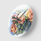 Horloge Ronde Aquarelle orange fleurs rose illustration flowe (Angle)