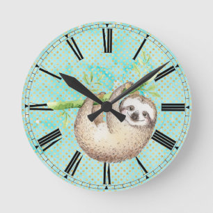 Horloge Ronde Aquarelle Paresseux Heureux