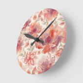 Horloge Ronde Aquarelle Pastel Fleurs clair Orange (Angle)