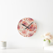 Horloge Ronde Aquarelle Pastel Fleurs clair Orange (Maison)