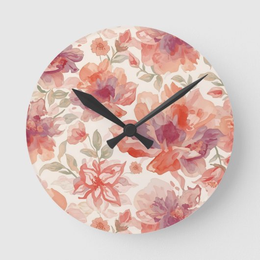 Horloge Ronde Aquarelle Pastel Fleurs clair Orange (Recto)