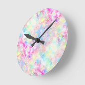 Horloge Ronde Aquarelle Pastel Rainbow Tie Dye (Angle)