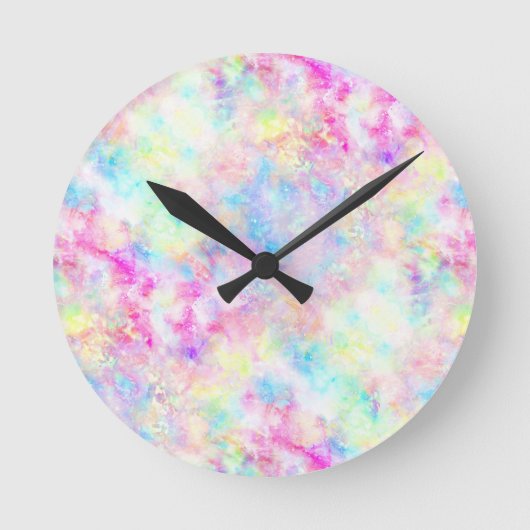 Horloge Ronde Aquarelle Pastel Rainbow Tie Dye (Recto)