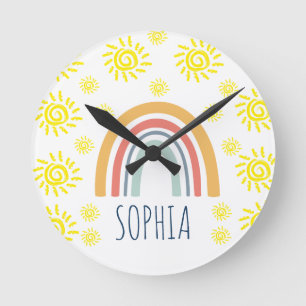Horloge Ronde Aquarelle personnalisée Bohème fantaisiste Arc-en-