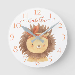 Horloge Ronde Aquarelle personnalisée mignonne Lion Baby Nursery