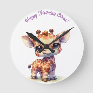 Horloge Ronde Aquarelle petite girafe