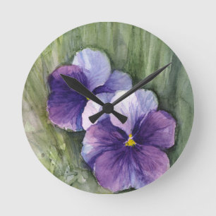 Horloge Ronde Aquarelle pourpre d'alto de pensées