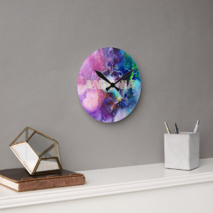 Horloge Ronde Aquarelle Rainbow Whimsable Nom personnalisable