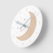 Horloge Ronde Aquarelle rose or Lune et étoiles (Angle)