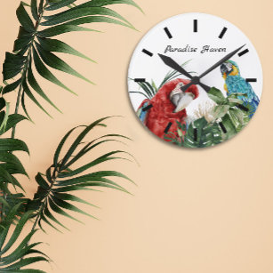 Horloge Ronde Aquarelle Tropical Parrot Macaw
