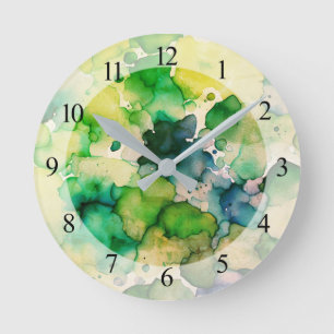 Horloge Ronde Aquarelle verte