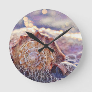 Horloge Ronde Aquarelle vintage couleur rose pourpre