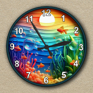 Horloge Ronde Aquarium Abstrait Coloré Personnalisable