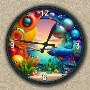 Horloge Ronde Aquarium tropical vibrant personnalisable