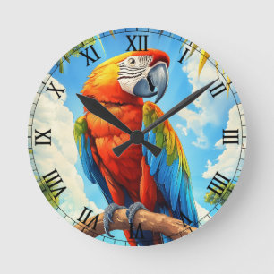 Horloge Ronde Ara rouge dans la jungle