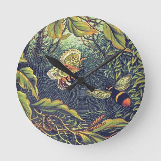 Horloge Ronde Araignée papillon jardin vintage (Recto)