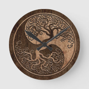 Horloge Ronde Arbre de la vie Yin Yang avec l'effet en bois de