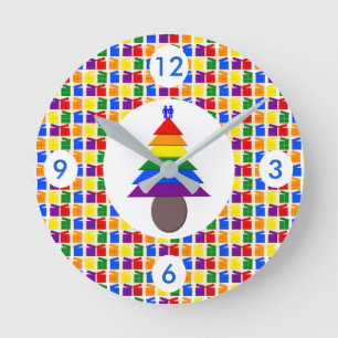 Horloge Ronde Arbre de Noël arc-en-ciel avec des hommes gay et c