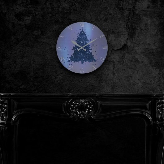 Horloge Ronde Arbre de Noël Moody | Classy Navy Blue Splatter