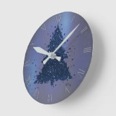 Horloge Ronde Arbre de Noël Moody | Classy Navy Blue Splatter (Angle)