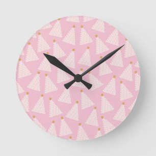 Horloge Ronde Arbre de Noël rose Motif