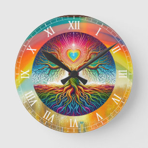 Horloge Ronde Arbre de Vie Arc-en-Ciel