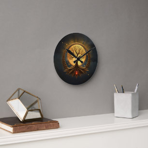 Horloge Ronde Arbre de Vie – Illumination au Clair de Lune