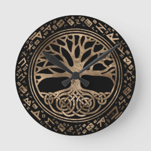 Horloge Ronde Arbre de vie - Motif runique de Yggdrasil