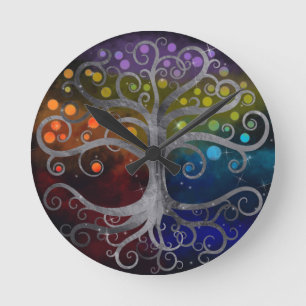Horloge Ronde Arbre de vie Silver Swirl