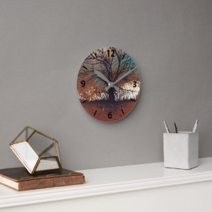 Horloge Ronde Arbre peinture Abstraite paysage art