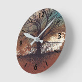 Horloge Ronde Arbre peinture Abstraite paysage art (Angle)