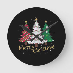 Horloge Ronde Arbres de Noël joyeux avec famille de cadeaux à ca
