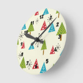 Horloge Ronde Arbres de Noël modernes du milieu du siècle (Angle)