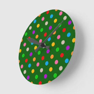 Horloge Ronde Arc-en-ciel Coloré Points noirs Vert